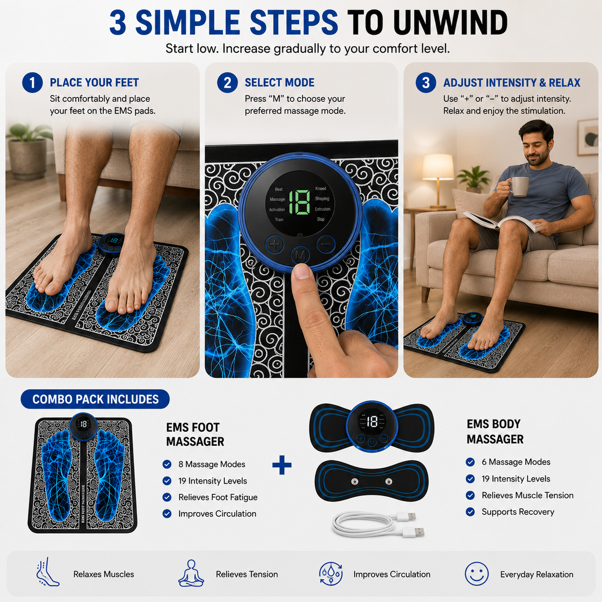 Creovely™ PulseEase EMS Foot & Body Massager