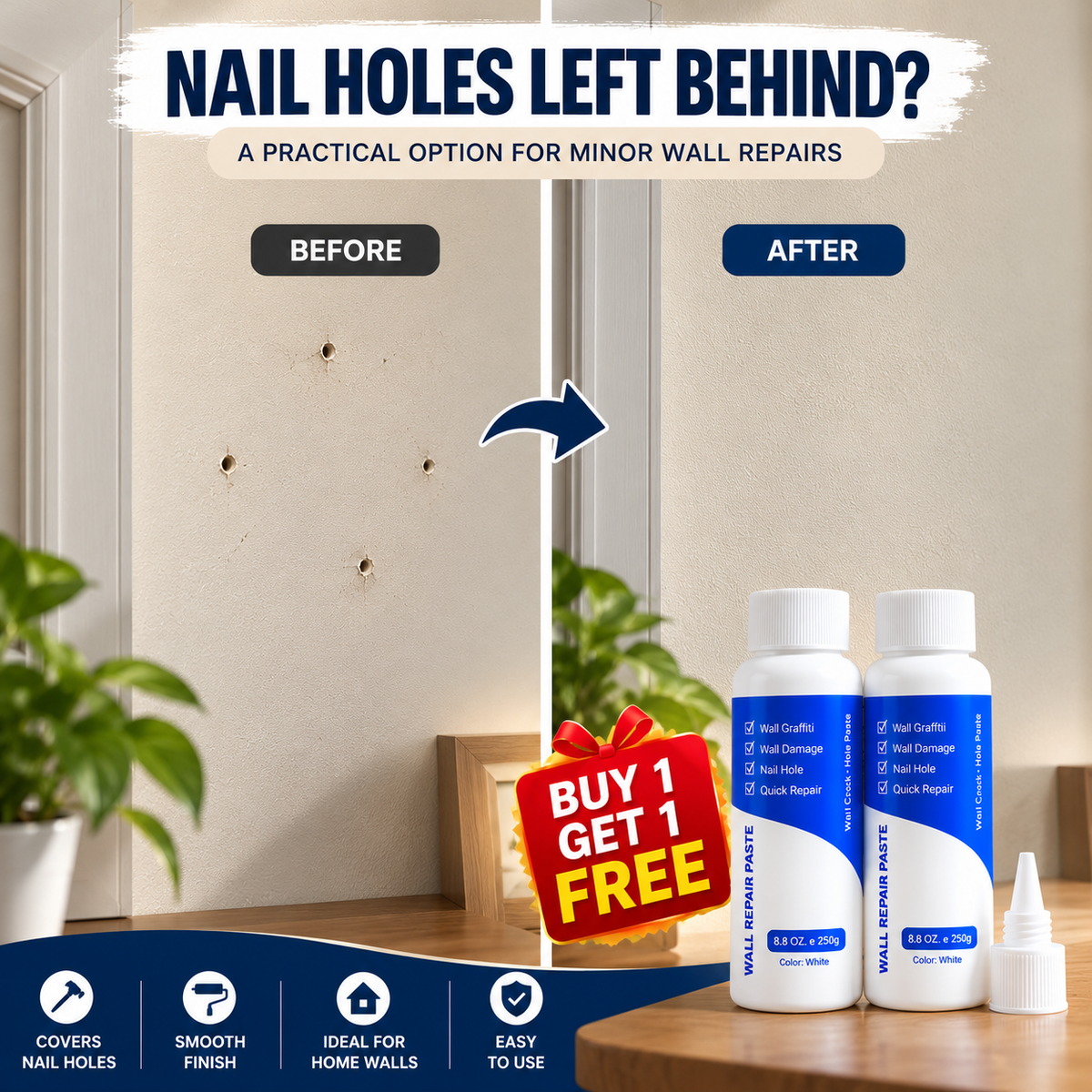 Creovely Wallora™ All-in-One Wall Crack & Hole Repair Paste — Pack of 2 (250 g Each)