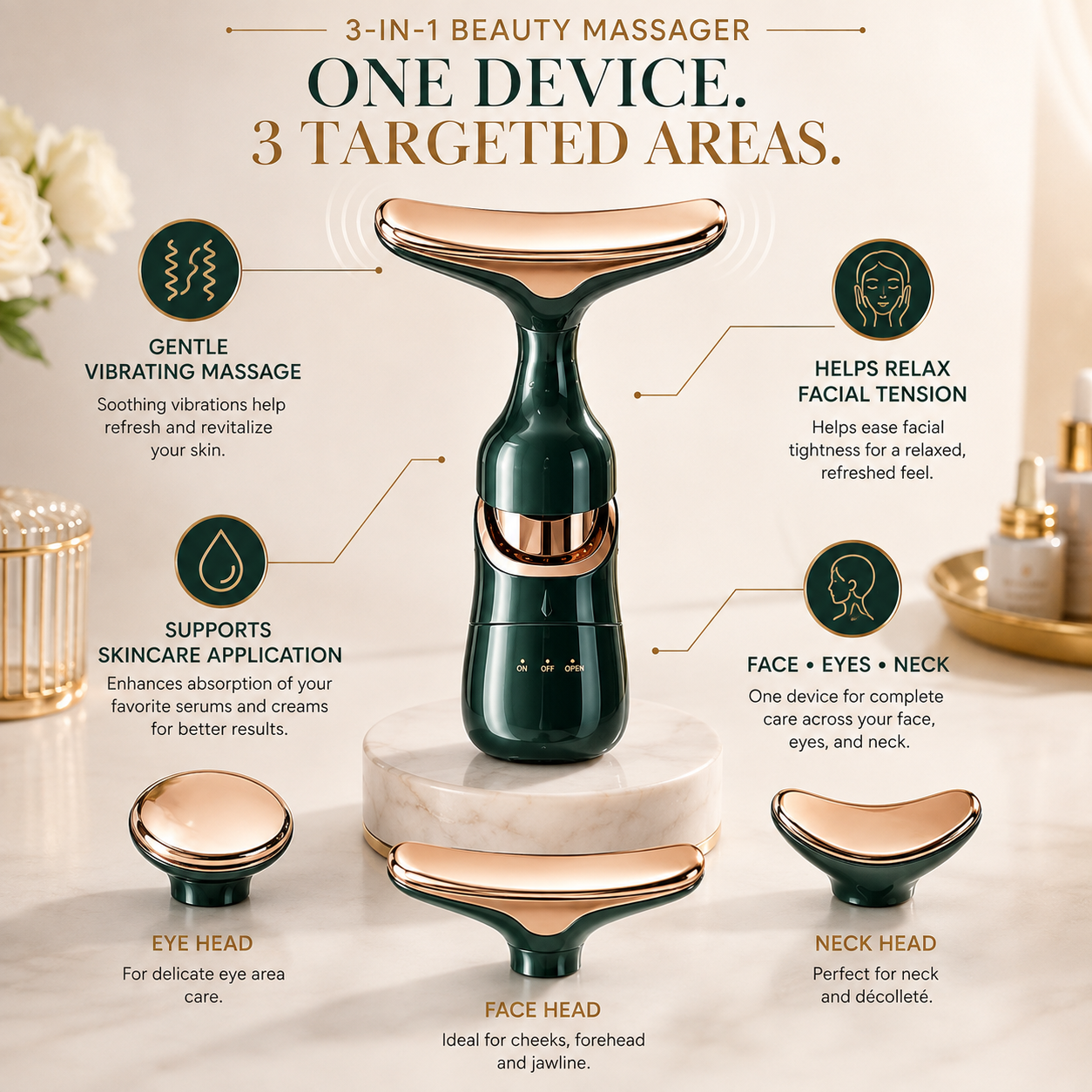 Creovely™ RelaxTouch 3-in-1 Face, Eye & Neck Massager