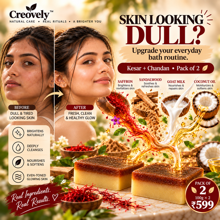 Creovely GoldenVeil™ Handmade Cleansing Bar — Saffron & Sandalwood | Pack of 2
