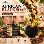 Creovely ObsidianGrove™ Deep Cleansing Bar — African Black Soap with Cocoa Butter & Vitamin E | Pack of 2