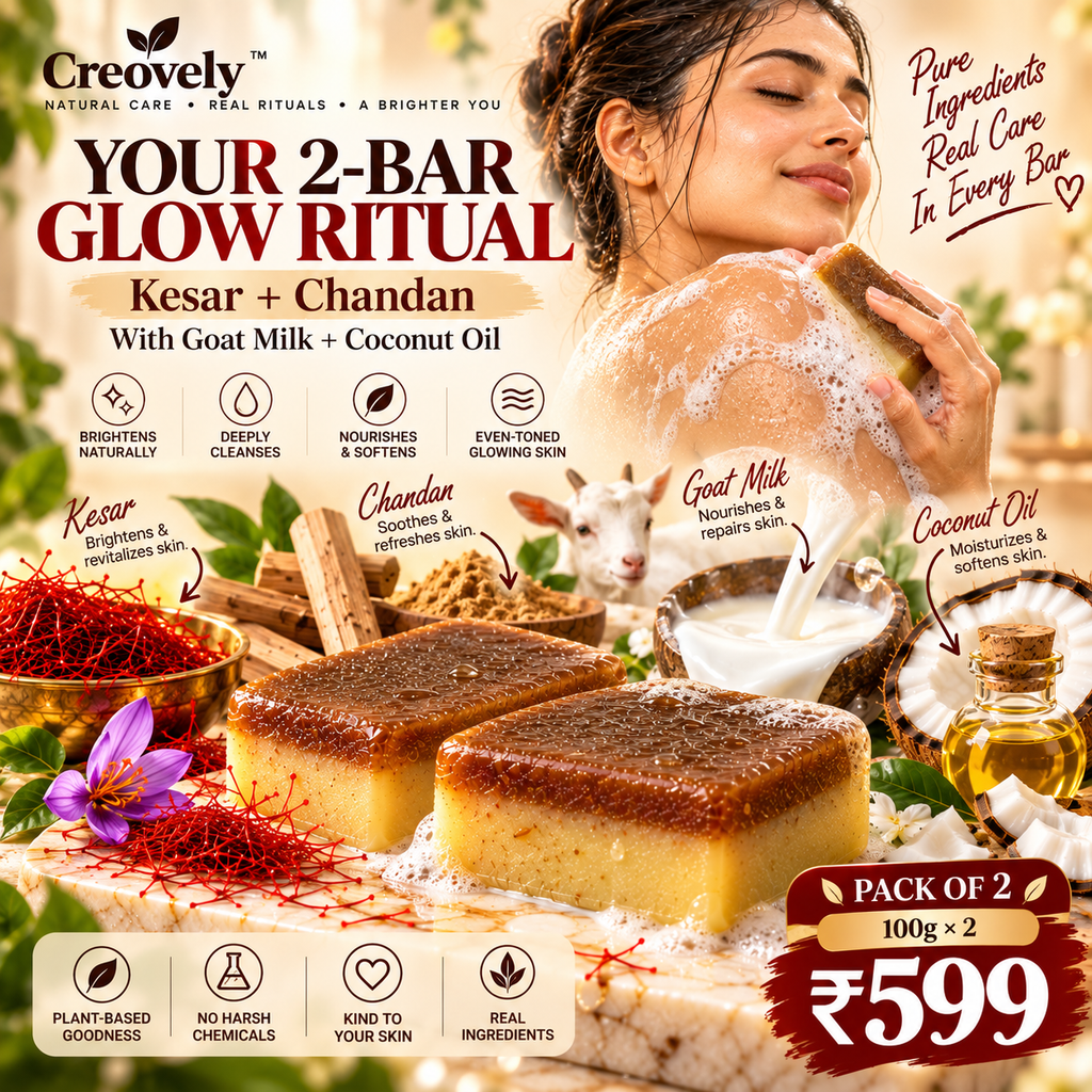 Creovely GoldenVeil™ Handmade Cleansing Bar — Saffron & Sandalwood | Pack of 2