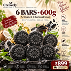 Creovely NoirKind™ Charcoal Reset Bar — Activated Charcoal Soap | Pack of 6
