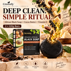 Creovely ObsidianGrove™ Deep Cleansing Bar — African Black Soap with Cocoa Butter & Vitamin E | Pack of 2
