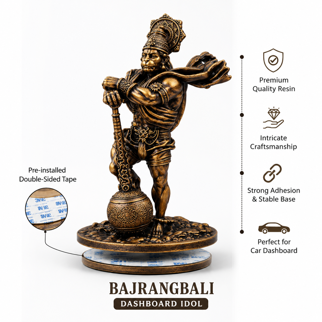 Creovely™ Bajrangbali Dashboard Murti | Premium Hanuman Idol for Car Dashboard, Home & Office