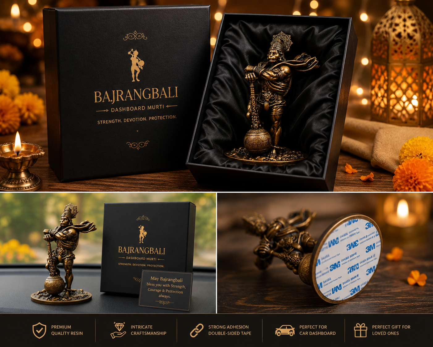 Creovely™ Bajrangbali Dashboard Murti | Premium Hanuman Idol for Car Dashboard, Home & Office