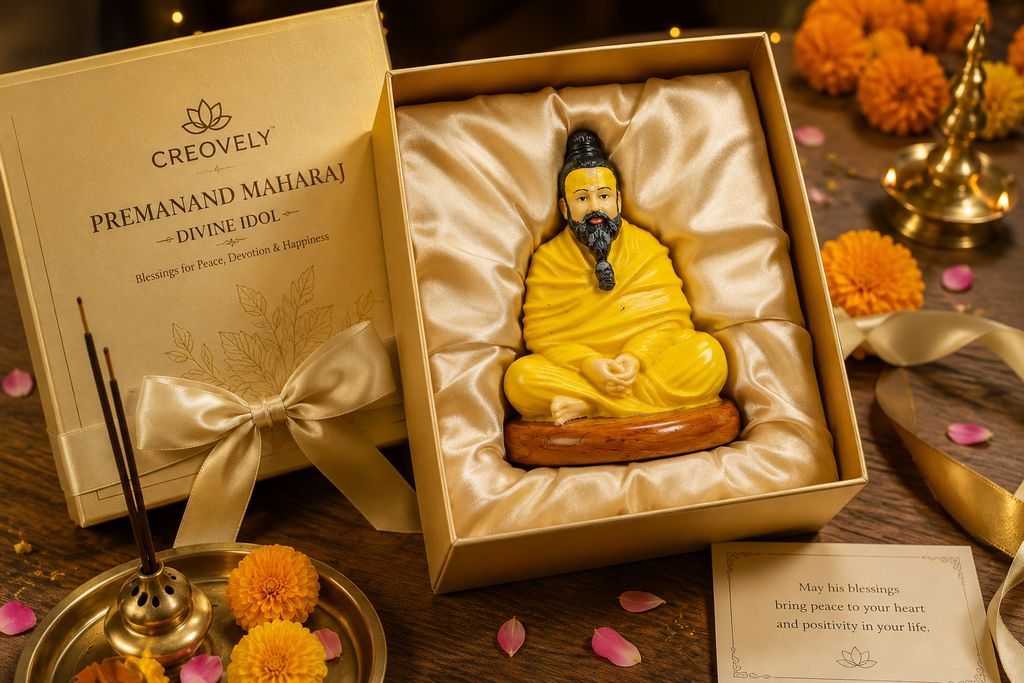 Creovely™ Premanand Maharaj Divine Idol | Premium Spiritual Idol for Home, Temple, Office & Car Dashboard