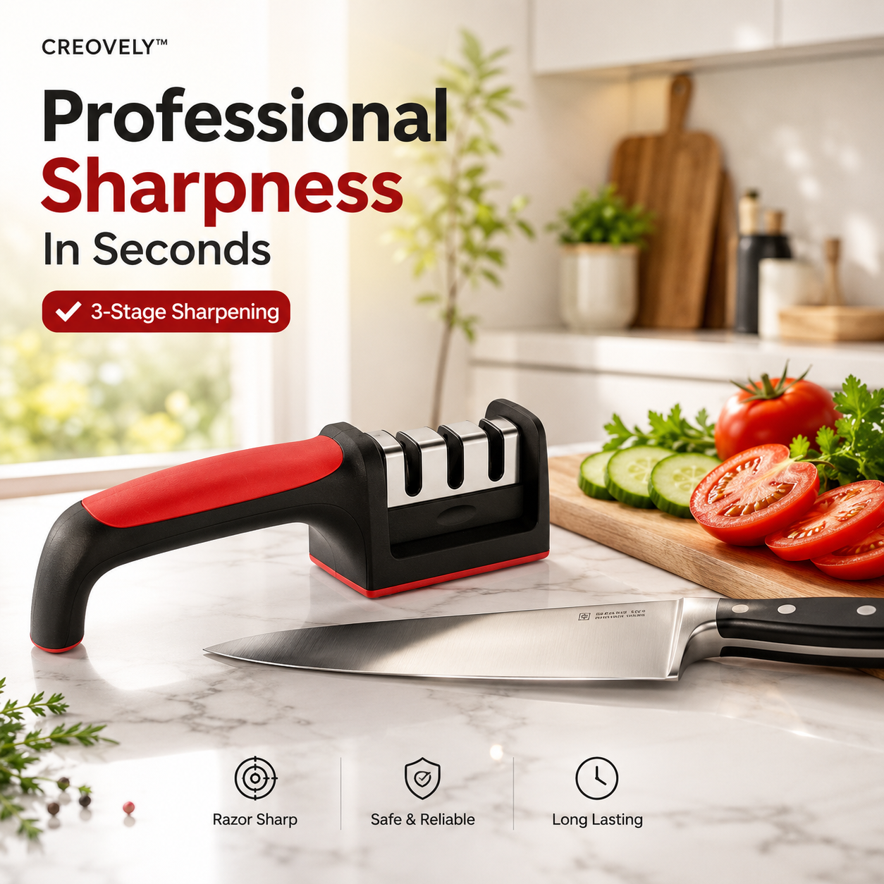 Creovely™ 3-Stage Precision Knife Sharpener