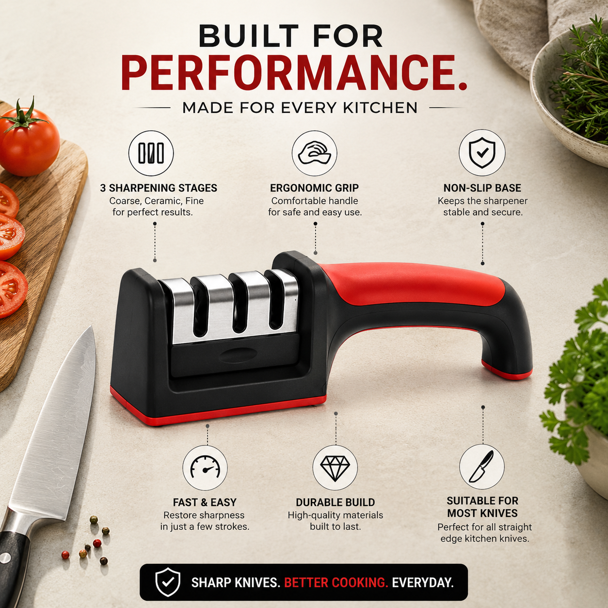Creovely™ 3-Stage Precision Knife Sharpener