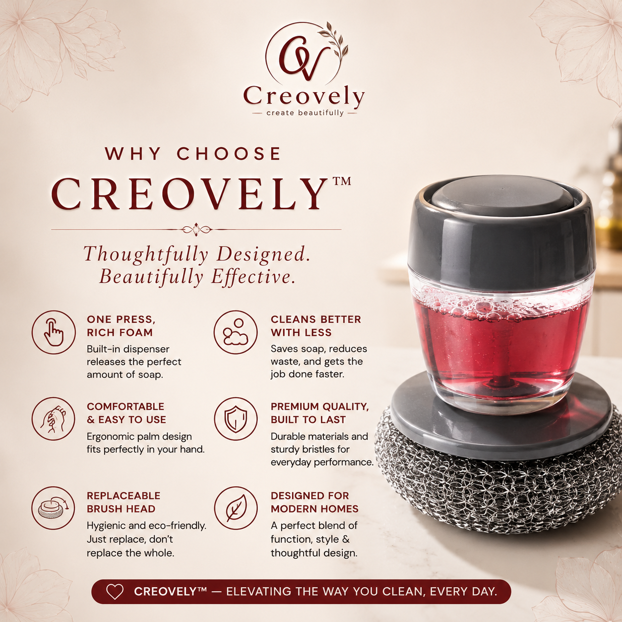 Creovely™ Soap Dispensing Cleaning Brush