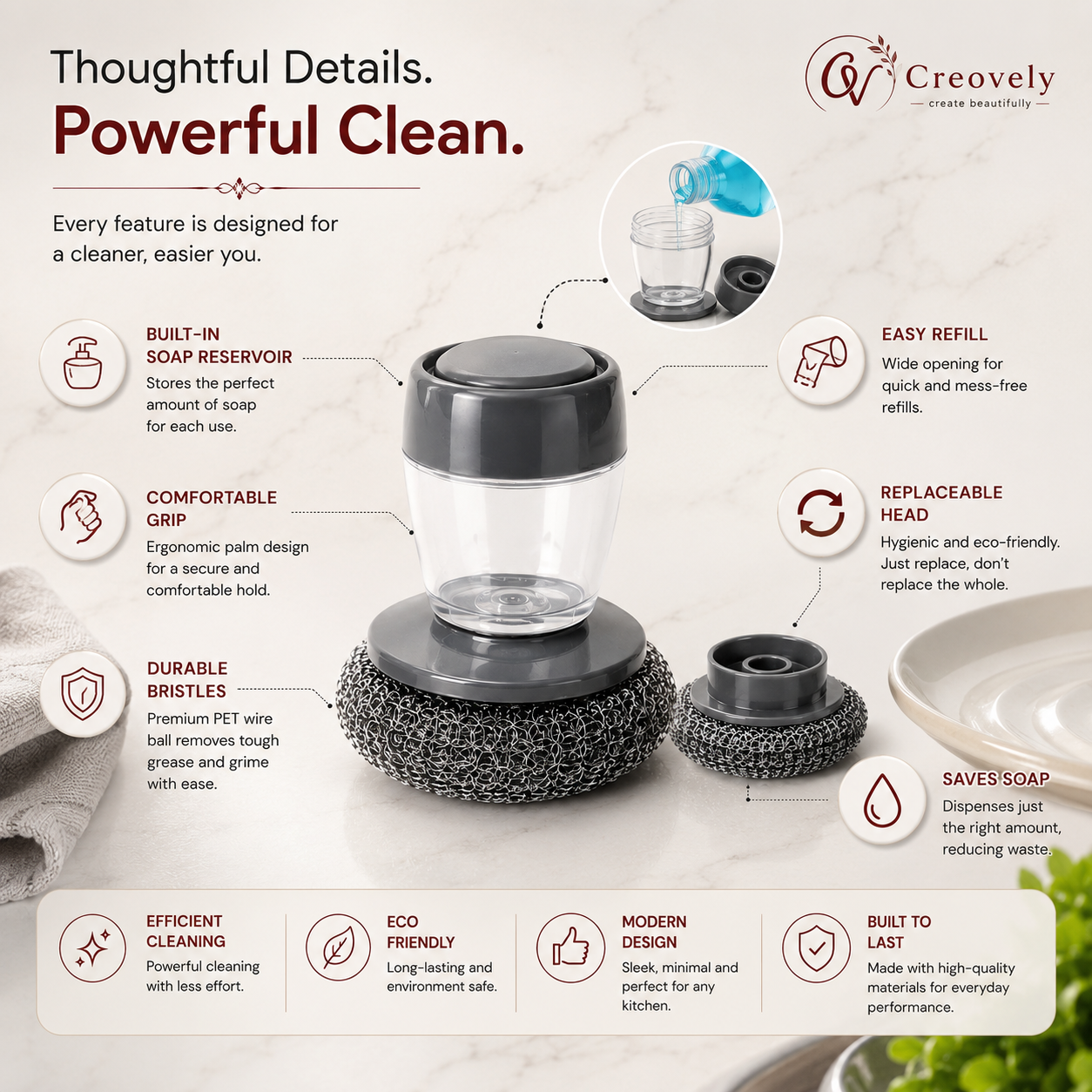 Creovely™ Soap Dispensing Cleaning Brush
