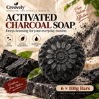Creovely NoirKind™ Charcoal Reset Bar — Activated Charcoal Soap | Pack of 6
