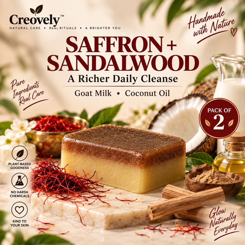 Creovely GoldenVeil™ Handmade Cleansing Bar — Saffron & Sandalwood | Pack of 2