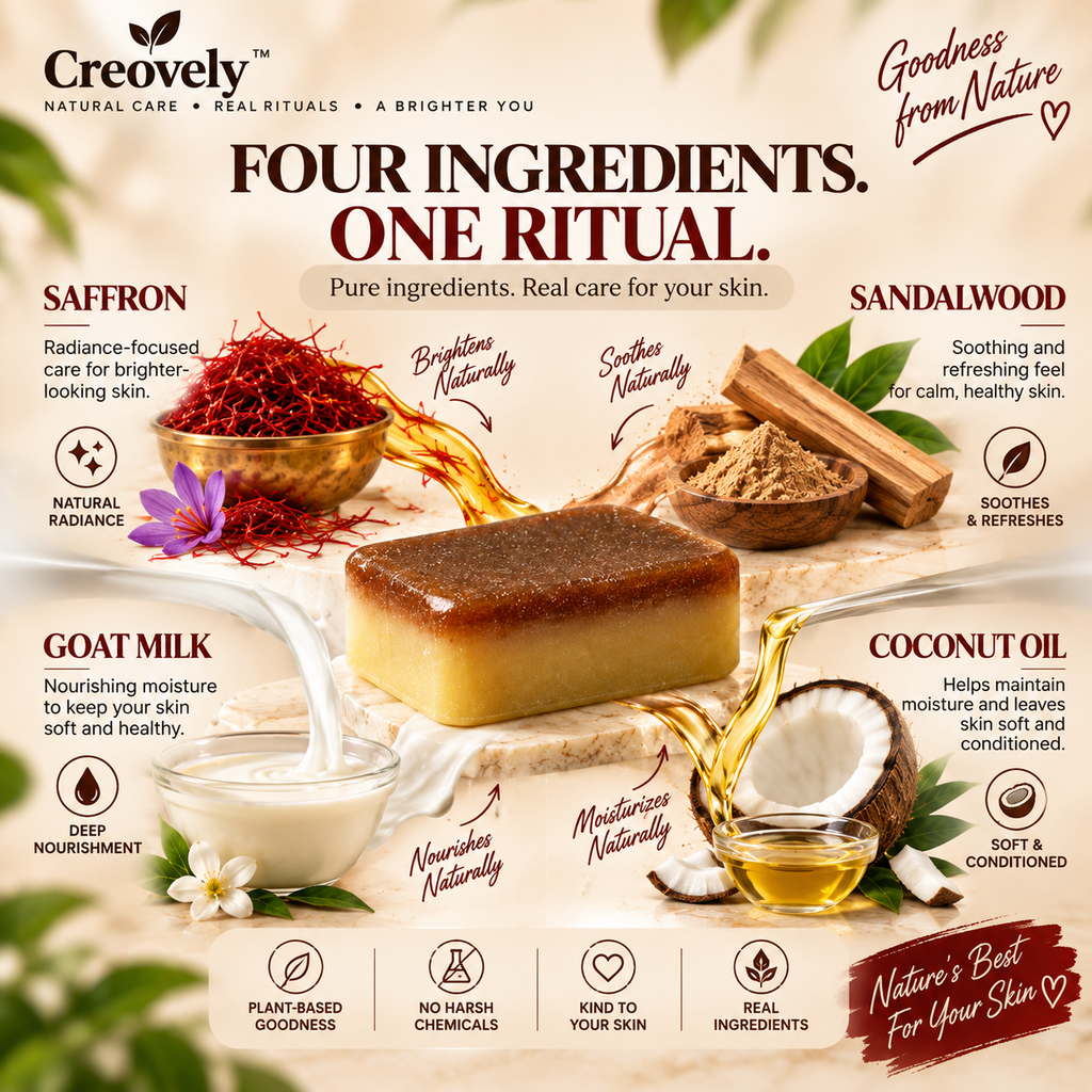 Creovely GoldenVeil™ Handmade Cleansing Bar — Saffron & Sandalwood | Pack of 2