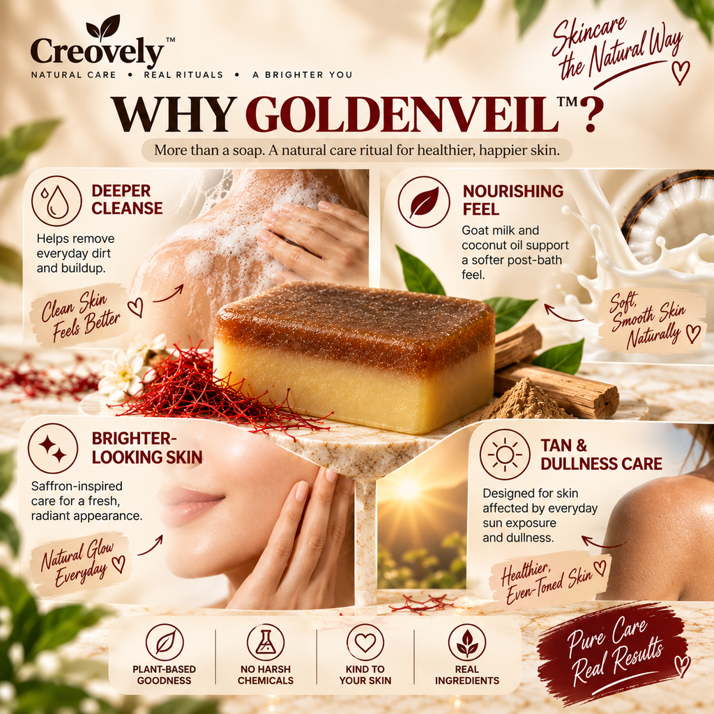 Creovely GoldenVeil™ Handmade Cleansing Bar — Saffron & Sandalwood | Pack of 2