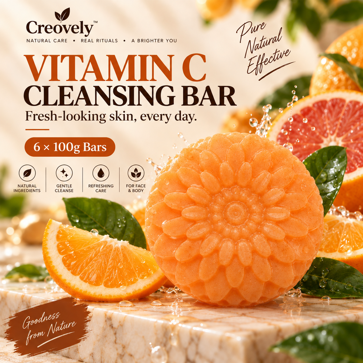 Creovely Citrivelle™ Vitamin C Cleansing Bar — Flash Wash | Pack of 6