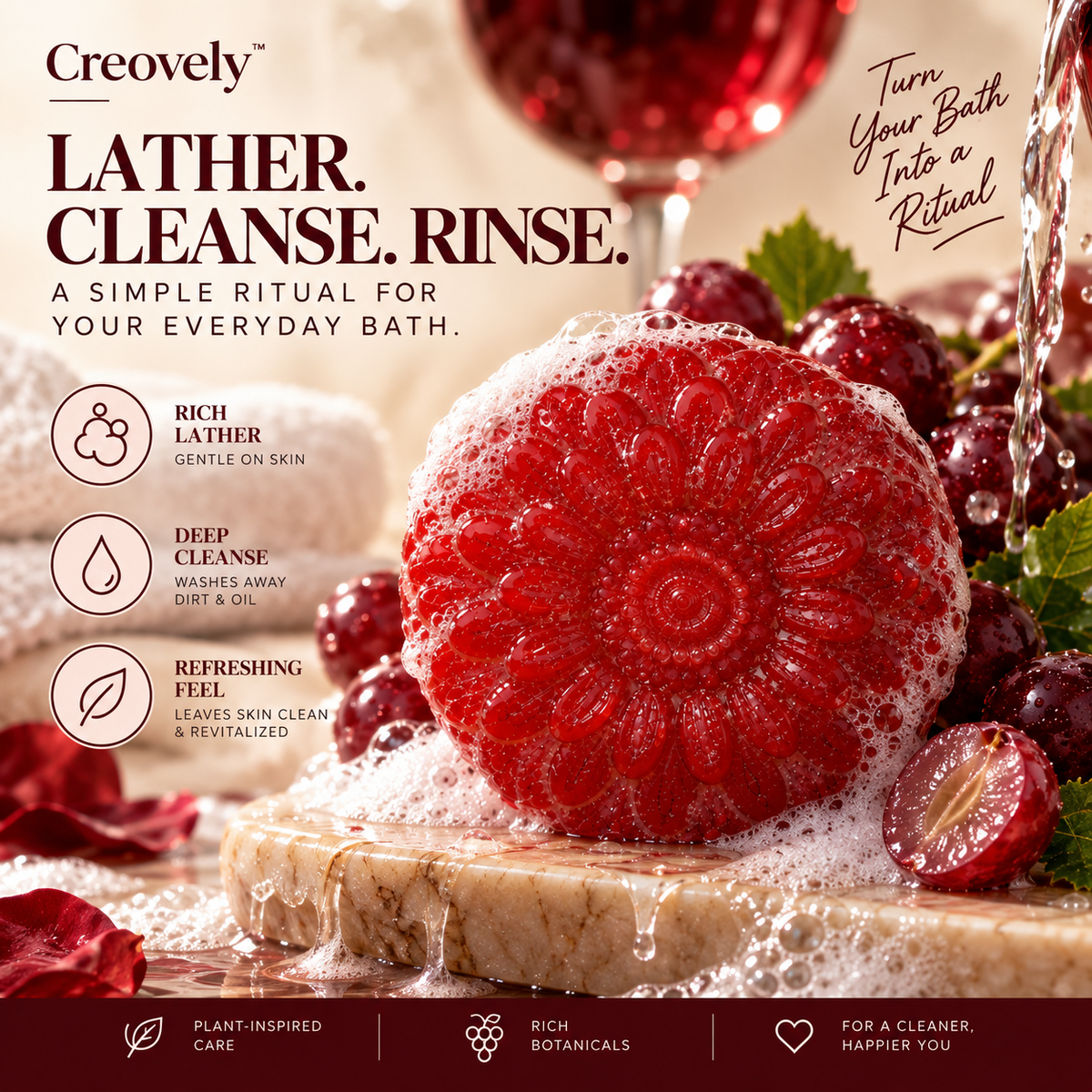 Creovely Rubivane™ Ruby Bath Ritual — Redwine Soap | Pack of 6