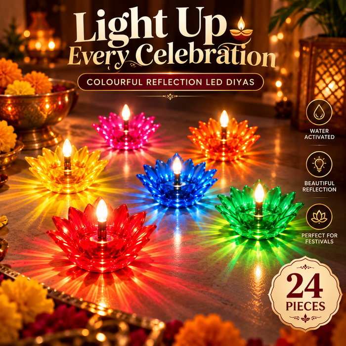 Creovely™ RangJyoti™ Celebration Lights — Water-Activated Lotus Reflection Diyas, Pack of 24
