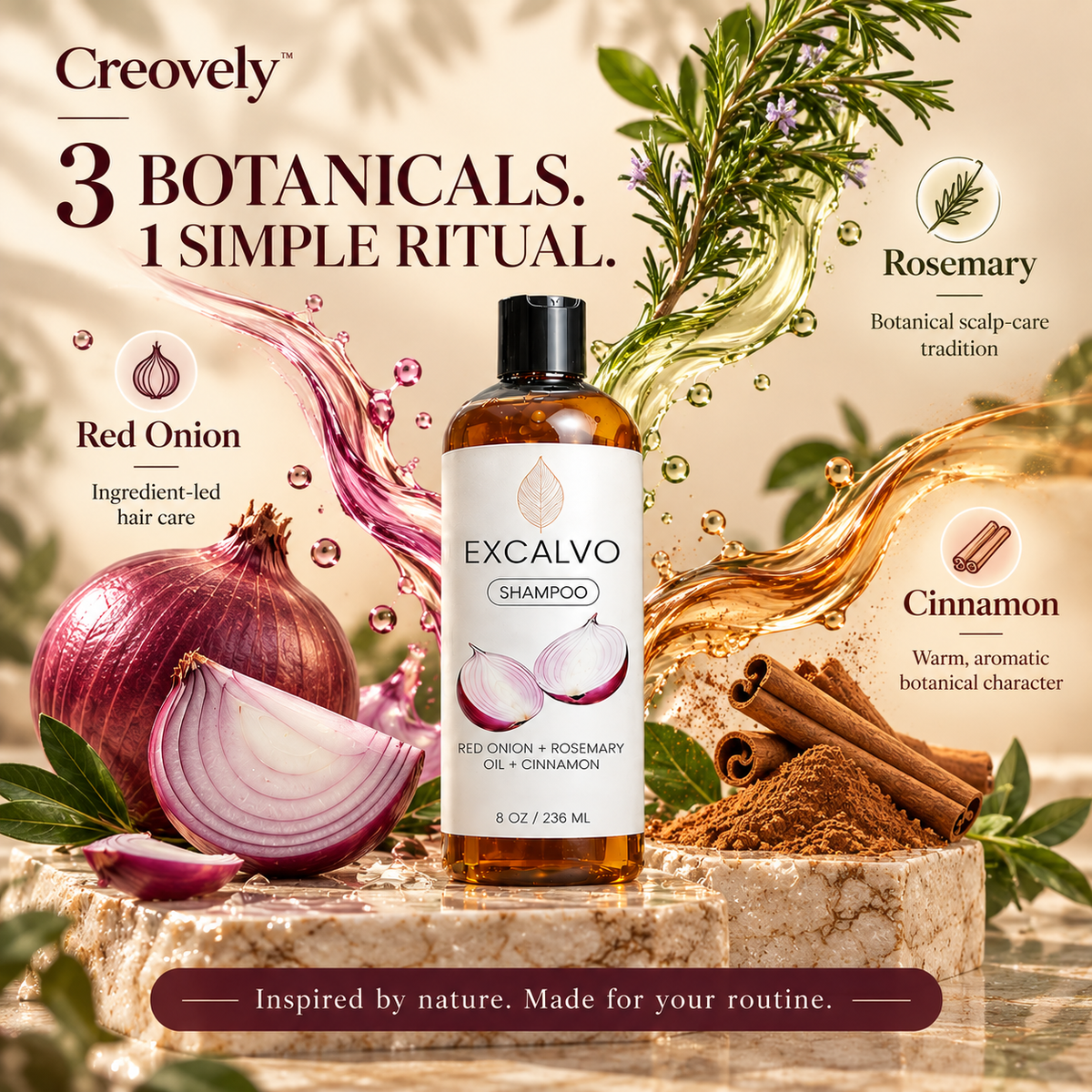 Creovely RootMuse™ Botanical Hair Cleanse — Red Onion, Rosemary & Cinnamon Shampoo | Pack of 2