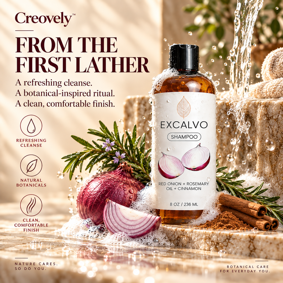 Creovely RootMuse™ Botanical Hair Cleanse — Red Onion, Rosemary & Cinnamon Shampoo | Pack of 2
