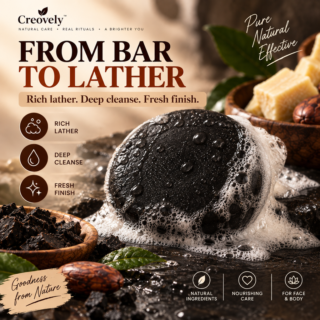 Creovely ObsidianGrove™ Deep Cleansing Bar — African Black Soap with Cocoa Butter & Vitamin E | Pack of 2