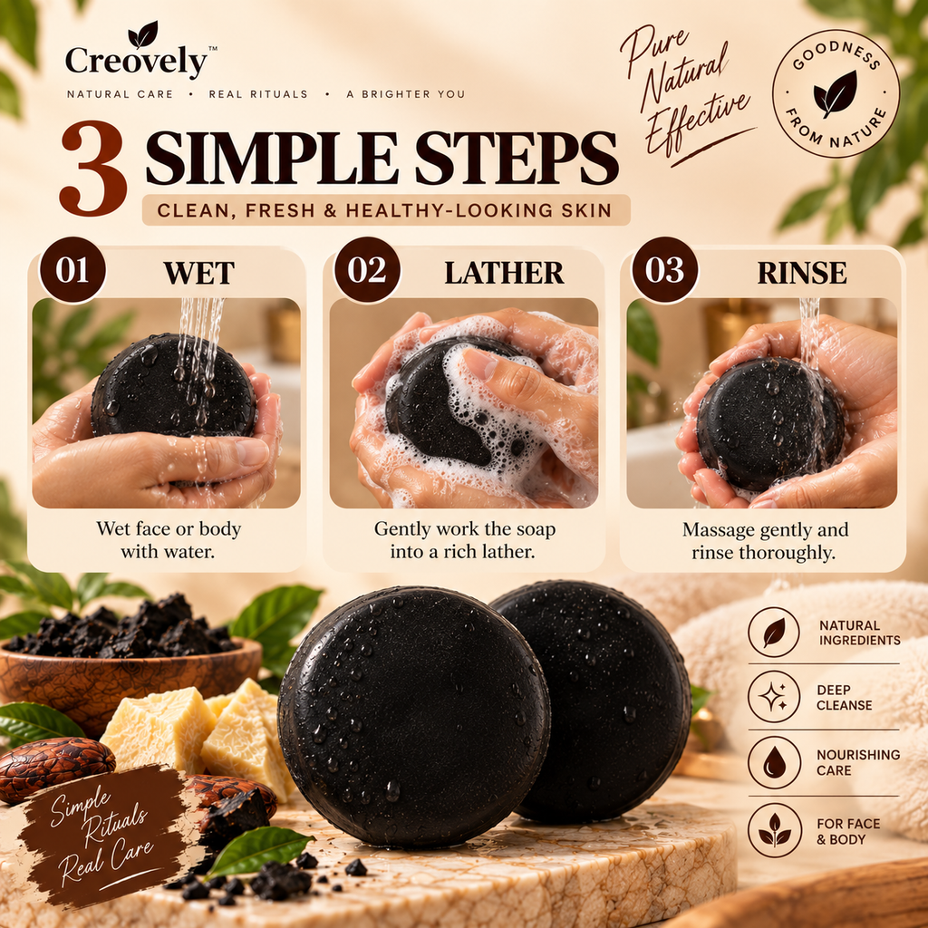 Creovely ObsidianGrove™ Deep Cleansing Bar — African Black Soap with Cocoa Butter & Vitamin E | Pack of 2