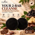 Creovely ObsidianGrove™ Deep Cleansing Bar — African Black Soap with Cocoa Butter & Vitamin E | Pack of 2
