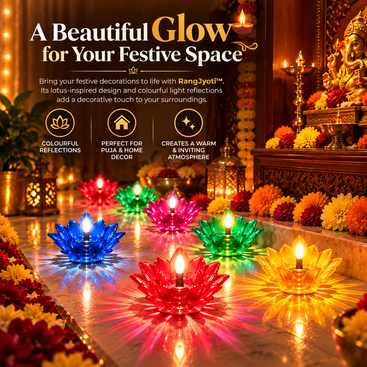Creovely™ RangJyoti™ Celebration Lights — Water-Activated Lotus Reflection Diyas, Pack of 24