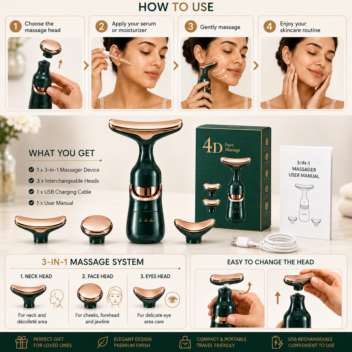 Creovely™ RelaxTouch 3-in-1 Face, Eye & Neck Massager